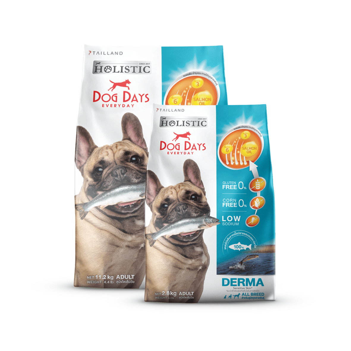 อาหารเม็ดสำหรับสุนัข DOG DAYS สูตร DERMA เกรดโฮลิสติก รสปลา 11.2 กก. และ 2.8 กก. (ชุด 2 ถุง)_0